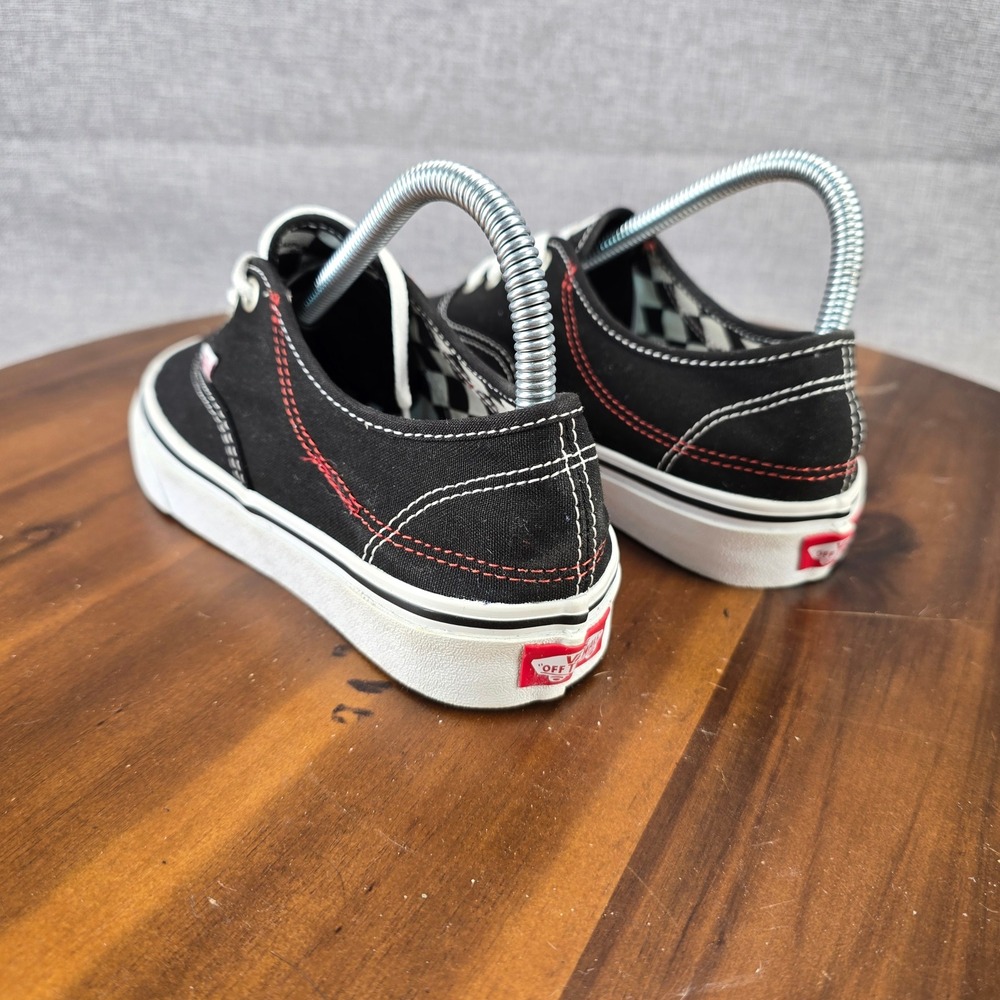 Vans‎ Authentic Black Canvas Low Top Sneakers Red Contrast Stitch Mens 5.5 / W 7 - Picture 13 of 15